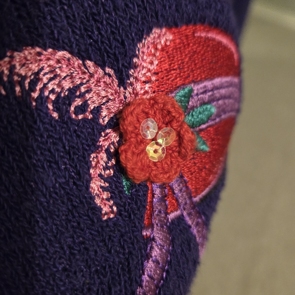 Bon Worth Vintage Purple Red Hat Society sweater cardigan with purse handbag - Picture 5 of 13